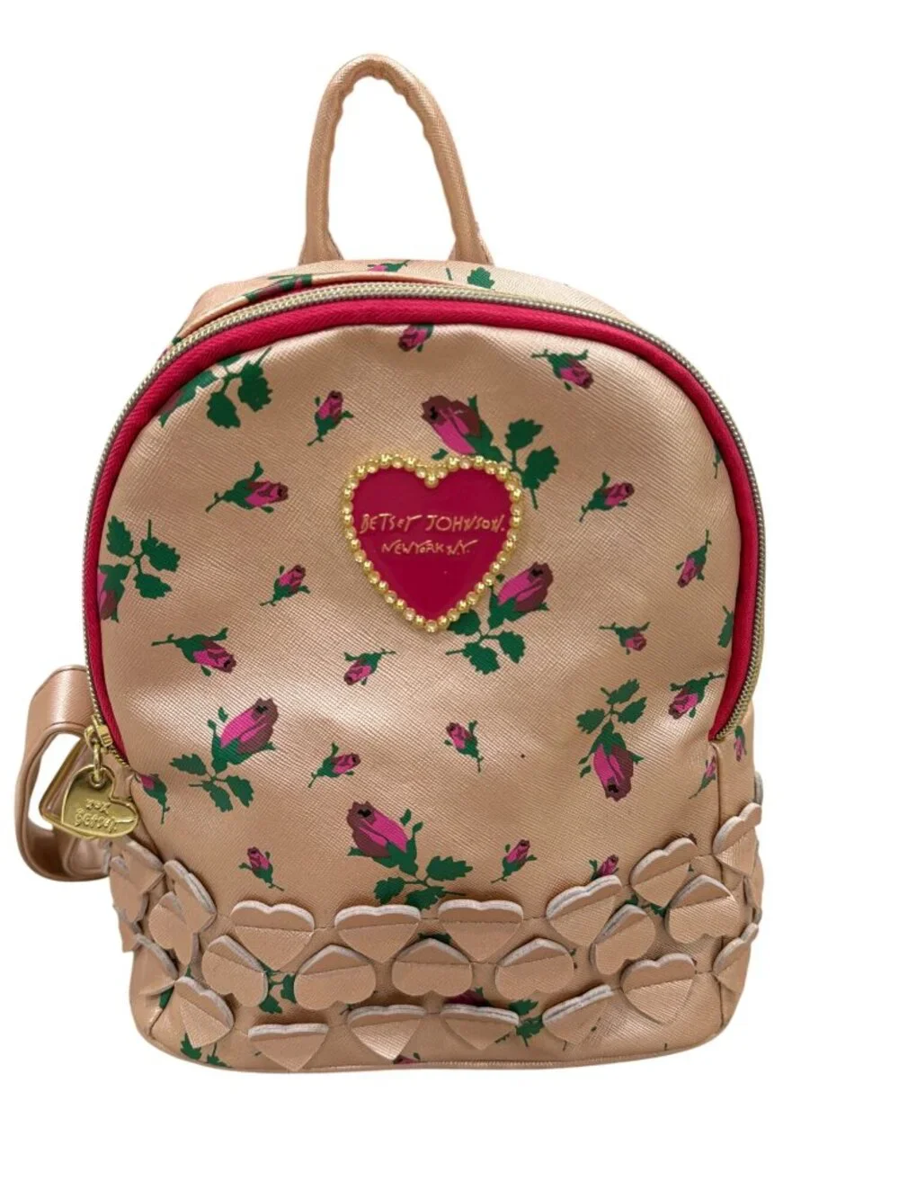 Betsey Johnson Floral Mini Backpack With Heart Details & Adjustable Straps - Pin
